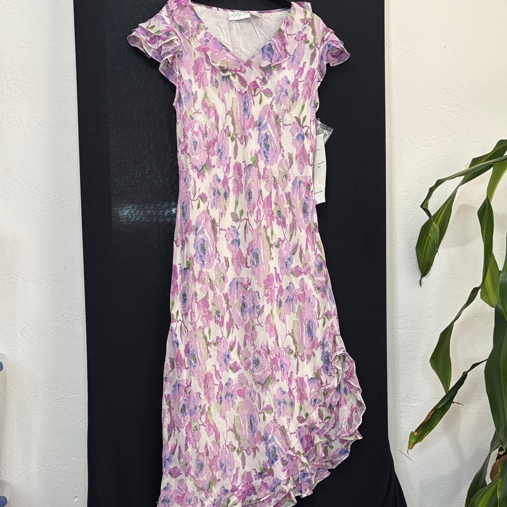 Floral Asymmetrical Dress in Purple and White